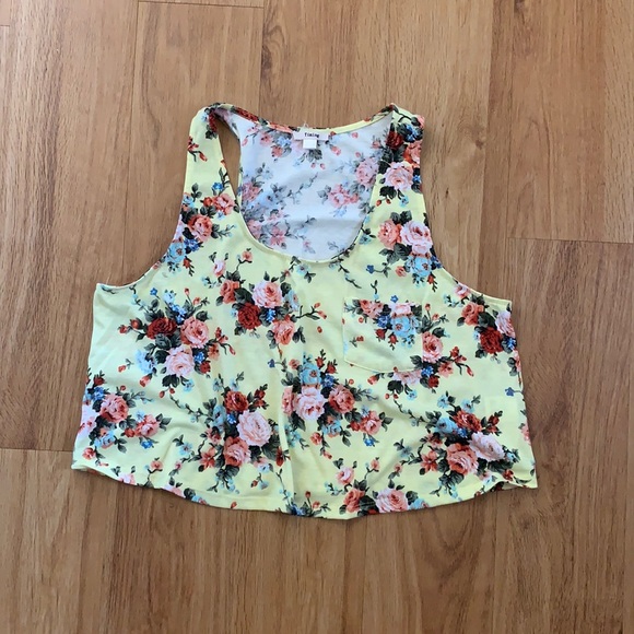 Timing Tops - Timing Floral Scoop-Neck Crop Top • L